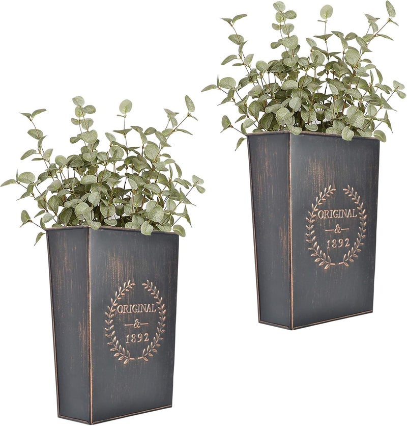 LESEN Rustic Metal Wall Planter Country Home Hanging Wall Vase Pocket for Plants or Flower Indoor or Outdoor Farmhouse Wall Decor,Set of 2 - Image 1